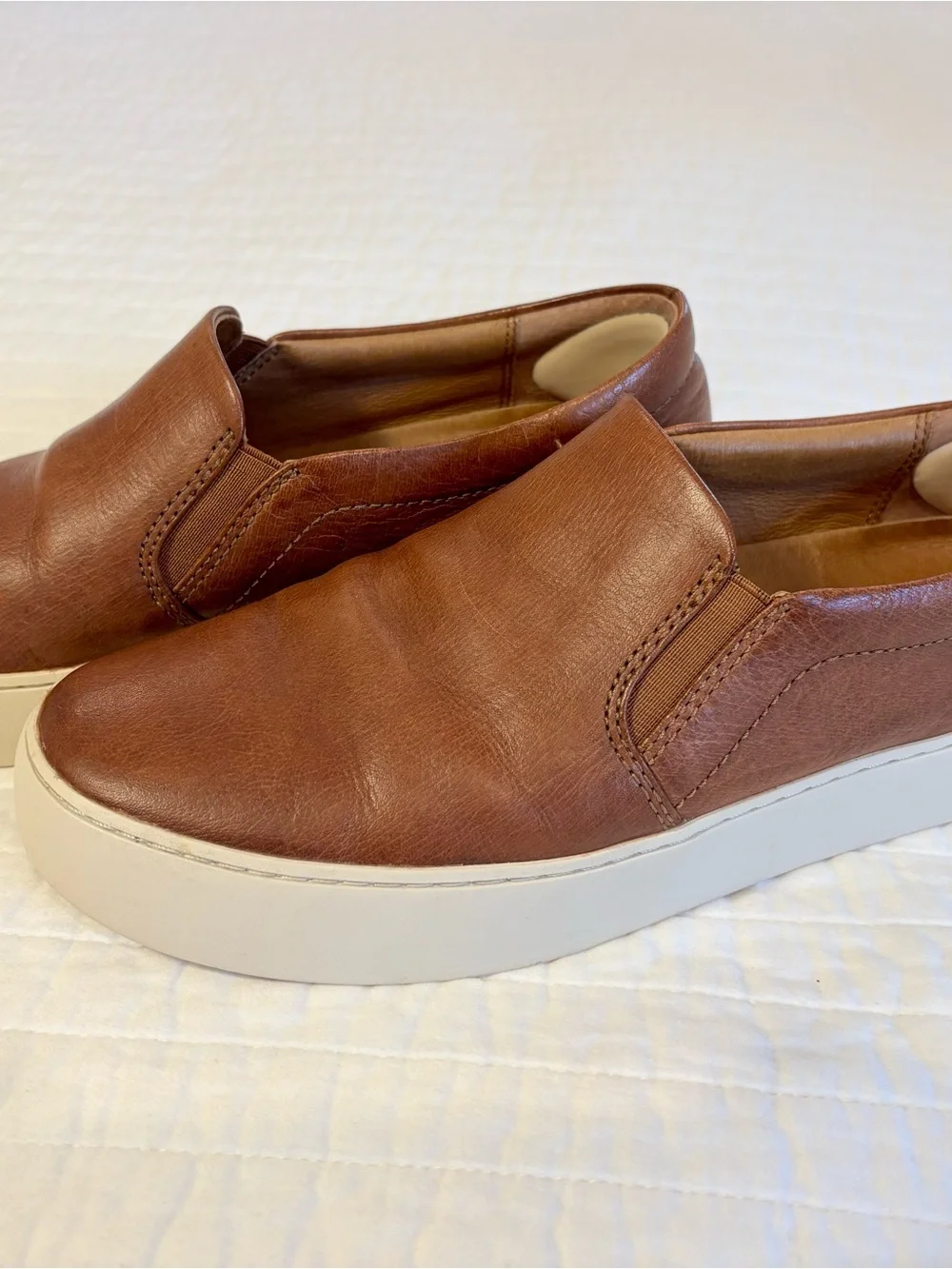 Frye Lena Slip-On Leather Loafers - Cognac Brown with Cream Sole